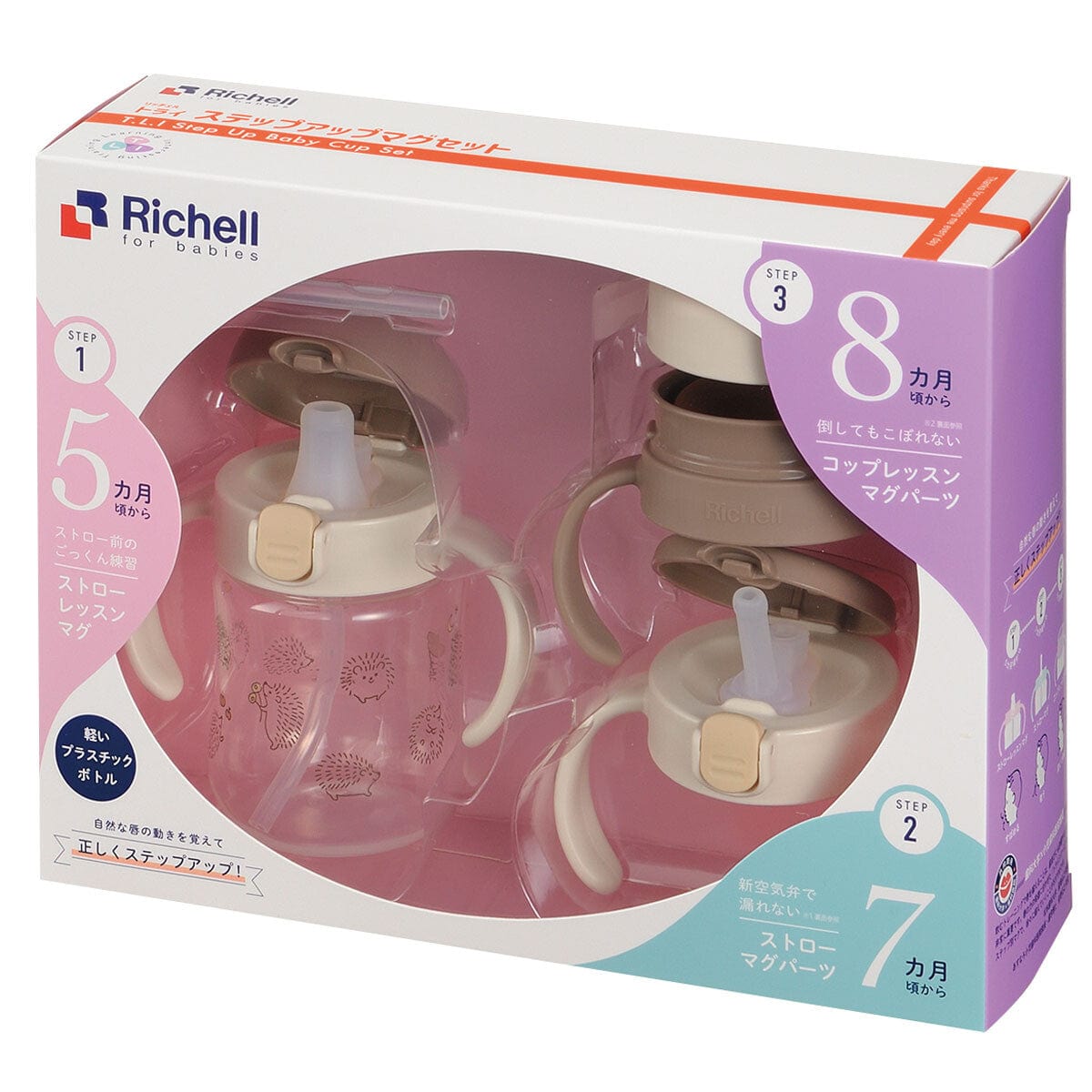 Richell - T.L.I Baby Step Up Clear Training Water Bottle Mug Set Baby Water Bottle Set