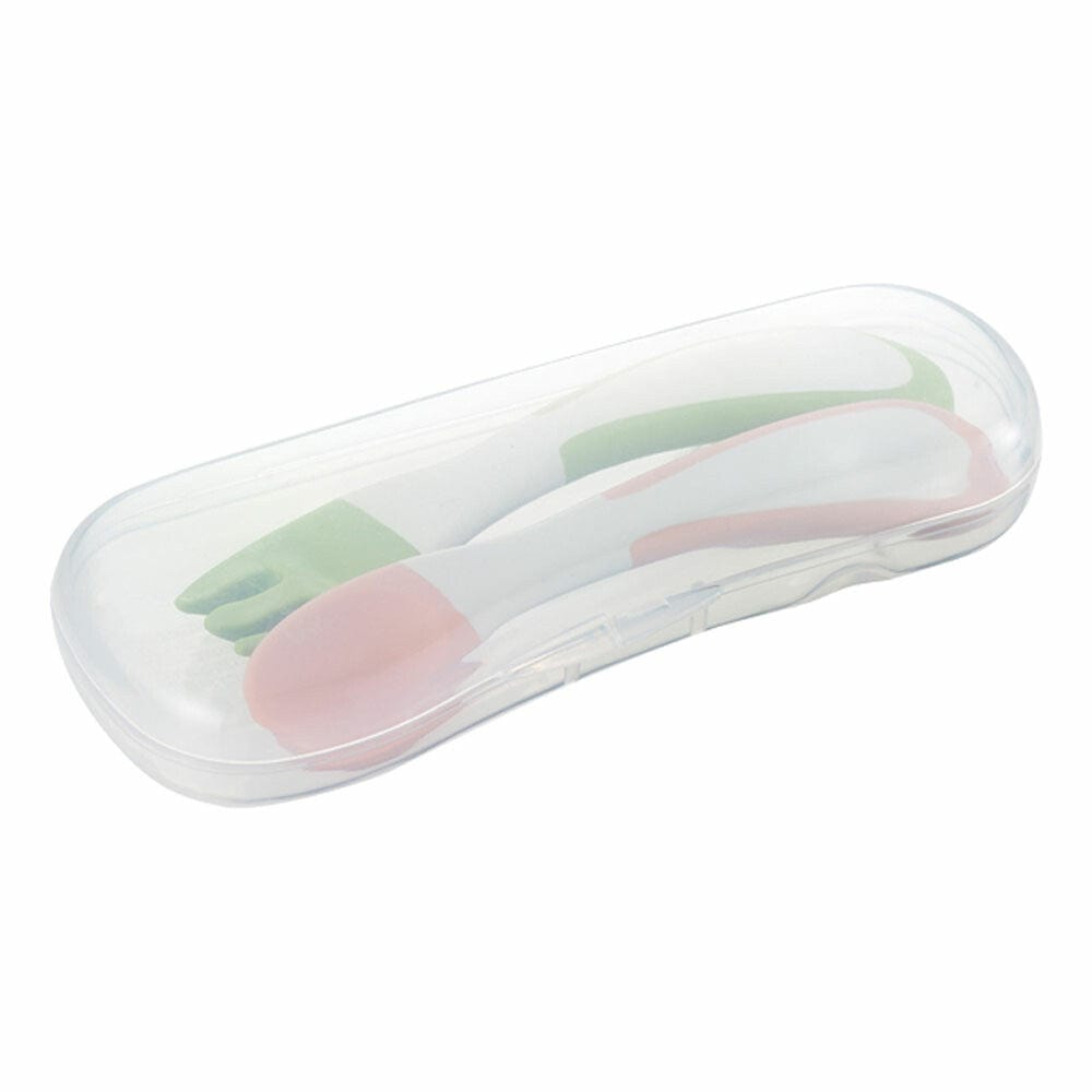 Richell - T.L.I Stage 2 Soft Easy Grip Baby Self Feeding Spoon and Fork Set 7m+ 4973655215517 Baby Spoon and Fork