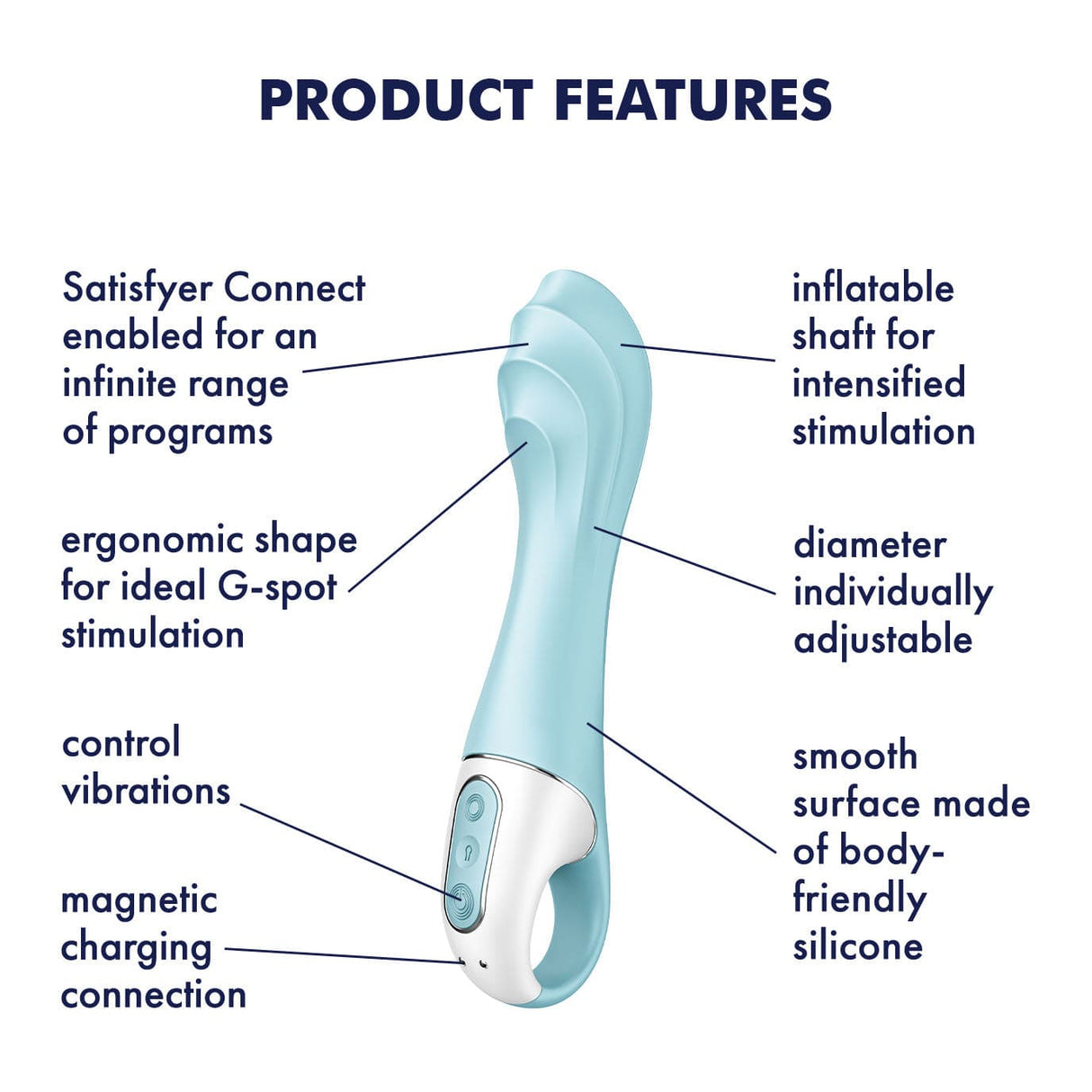 Satisfyer - Air Pump App-Controlled G Spot Vibrator 5 (Blue) G Spot Dildo (Vibration) Rechargeable