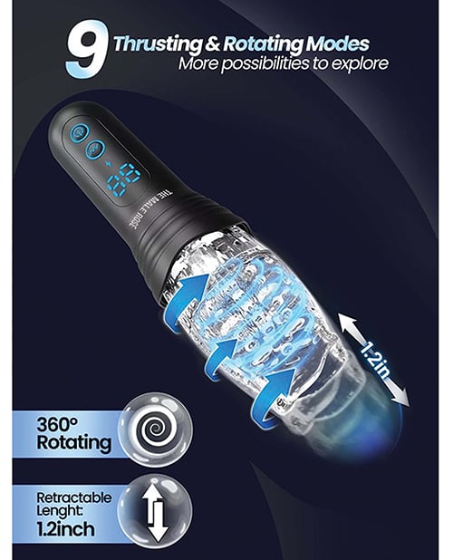 The Male Rose - Pro Thrusting, Rotating & Vibrating 3D Masturbator (Black) - Black