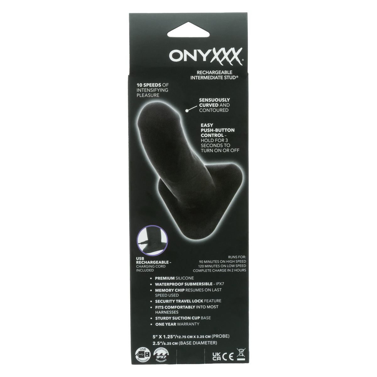 CalExotics - Onyxxx Rechargeable Silicone Anal Plug (Black) - Black / Intermediate