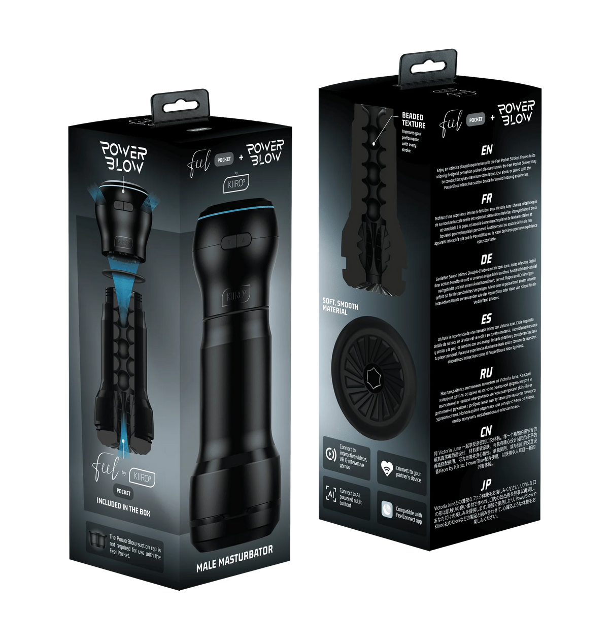 Kiiroo - PowerBlow & Feel Pocket App-Controlled Suction Masturbator Combo (Black)