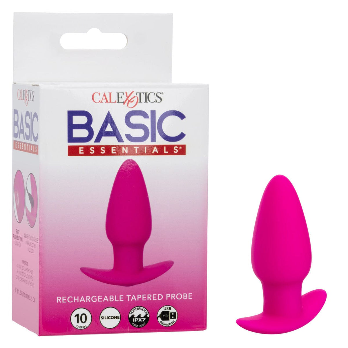 CalExotics - Basic Essentials Rechargeable Tapered Vibrating Probe (Pink) CE2185 CherryAffairs