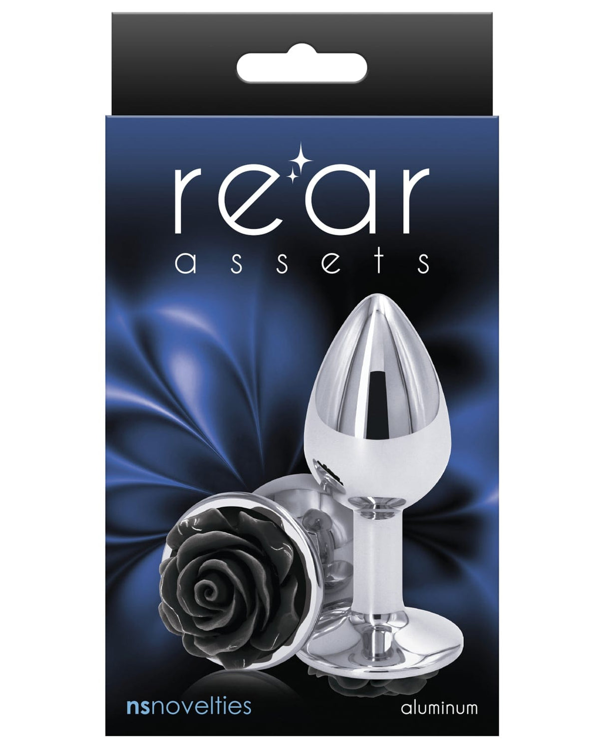 NS Novelties - Rear Assets Small Black Rose Aluminium Anal Plug NS1178 CherryAffairs